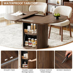 MALOL 47"-63" Extendable Round to Oval Dining Room Table Chairs Set for 4-8, Modern Wooden Kitchen Table and Chairs with Hidden Storage and Fluted Design for Dining Room/Small Space(Walnut and Beige)