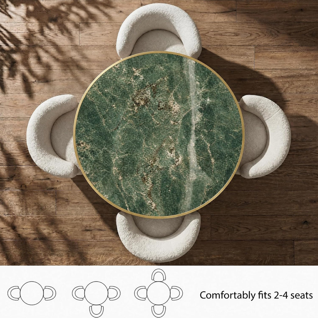 31.5" Tulip Table, Small Modern Round Dining Table for 2-4, Sintered Stone Circle Dining Tables with Golden Metal Pedestal Base, Tulip Tables for Kitchen/Cafe/Small Spaces/Restaurant (Verde Alpi)