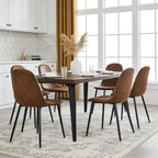 FurnitureR Modern Mid Century Leathaire Upholstered Kitchen Dining Chair, Armless Leisure Accent Chair with Black Metal Legs Space Saving for Dining Kitchen Living Room (Brown, Set of 6)