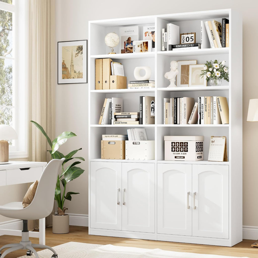 FACBOTALL Bookshelf and Bookcase with Doors, Double Wide Large Bookshelves