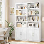 FACBOTALL Bookshelf and Bookcase with Doors, Double Wide Large Bookshelves