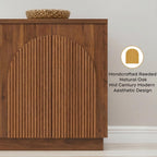 Yechen 110" Modular Fluted Sideboard Buffet Cabinet with Storage, Wood Mid Century Modern Credenza Cabinet w/Arched Reeded Doors & Adjustable Shelves for Kitchen, Living Room, Walnut
