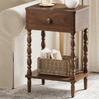 Yoobure Small Side Table with Drawer - Walnut Night Stand with Wood Legs