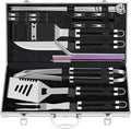 ROMANTICIST 25pcs Extra Thick BBQ Grill Accessories, Fathers Day Grilling Gifts Set for Men Dad, Heavy Duty Grill Tools Utensils Kit with Spatula, Tongs in Aluminum Case for Birthday Black