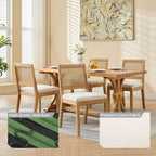French Country Dining Chairs Set of 8, Beige Modern Kitchen & Dining Room Chairs, Rattan Dining Chair with Linen Upholstered Cushion, Low Cane Back, Wood Legs, Sillas de Comedor (Beige, 8 Pcs)