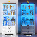 FREDEES 4-Tier Glass Display Cabinet with 2 Drawers
