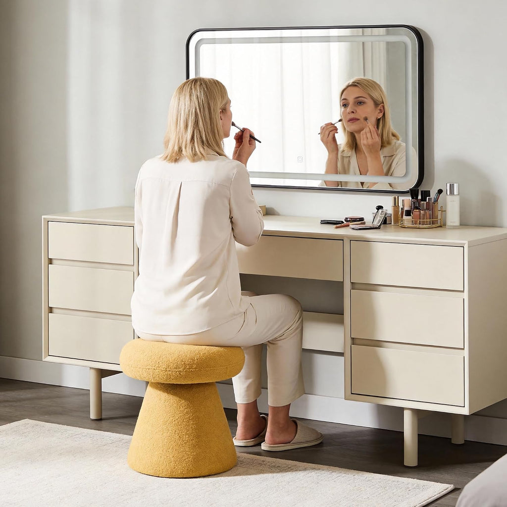 FOXHUNTER Mushroom Ottoman Foot Rest Pouf Ottoman with 360° Rotation, Footstool for Makeup Room Living Room Bedroom Entrance(Yellow, Teddy)
