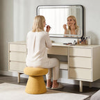 FOXHUNTER Mushroom Ottoman Foot Rest Pouf Ottoman with 360° Rotation, Footstool for Makeup Room Living Room Bedroom Entrance(Yellow, Teddy)