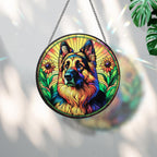 Stained Glass Dog Memorial Suncatcher,German Shepherd Window Hanging,Sympathy Gifts for Pet Loss,7.9 inch/20 cm Home and Garden Decor for Dog Lovers (German Shepherd)