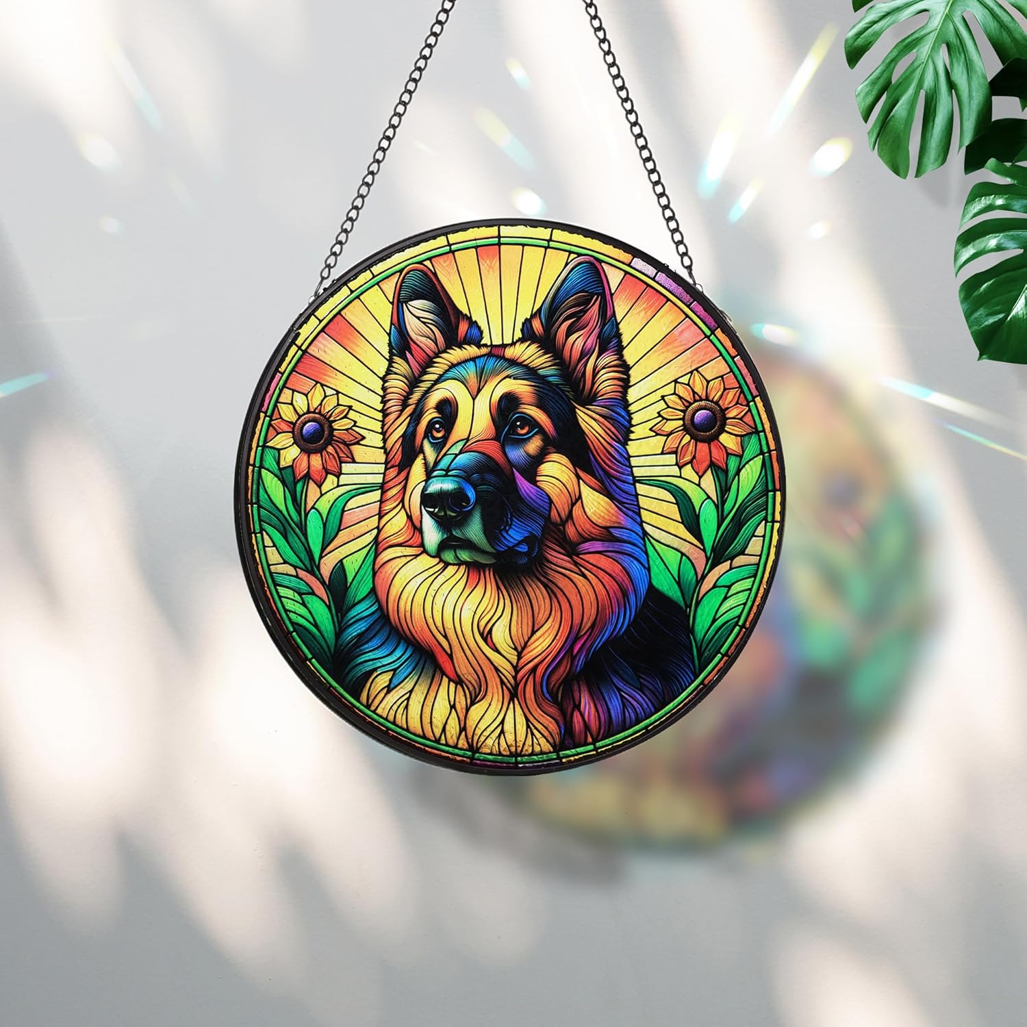Stained Glass Dog Memorial Suncatcher,German Shepherd Window Hanging,Sympathy Gifts for Pet Loss,7.9 inch/20 cm Home and Garden Decor for Dog Lovers (German Shepherd)