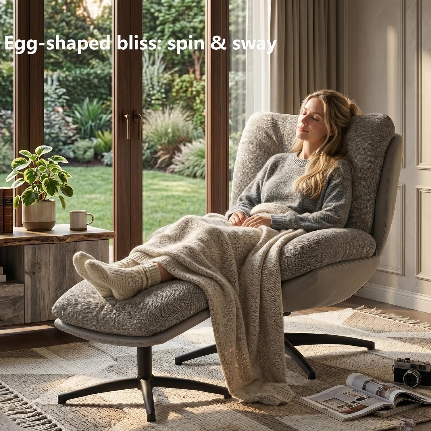 K Knowbody Swivel Accent Chair with Ottoman, 400lbs Capacity & Easy Assembly, Oversized 360° Swivel Rocker Recliner, Comfortable Swivel Chair for Living Room, Bedroom, Office, Grey