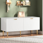 Garvee Shoe Storage Bench for Entryway, Modern Fluted Shoe Cabinet with Storage, Compact Wooden Mudroom Bench for Hallway, Foyer, Entrance, Front Door, White