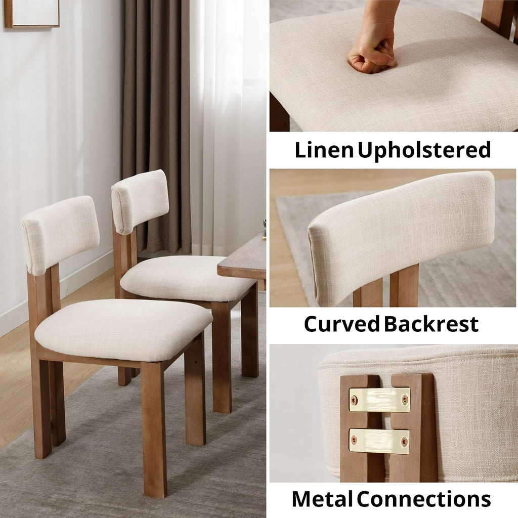 BESTANO Linen Wooden Dining Chairs Set of 4, Modern Farmhouse Dining Room Kitchen Chairs with Curved Backrest Natural Wood Legs, Armless Dining Chairs, Beige