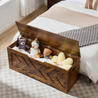 47.2” Storage Bench,Extra Large Wooden Storage Chest with 2 Safety Hinges,entryway Bench,Blanket Storage,Shoe Storage Bench for Entryway,Bedroom,Living Room,Easy Assembly.-Rustic Brown