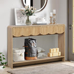 ORRD Console Table with Drawers, Mid-Century 43 Inches Narrow Entryway Table with Open Storage Shelves, Hallway Accent Tables Behind Couch Tables for Living Room - Natural