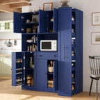 LUMISOL 70" Farmhouse Kitchen Pantry Storage Cabinet with Pull-Out Shelf, Wood Hutch Cabinet with Door Shelves and Drawer, Freestanding Food Hutch with Microwave Stand, Blue