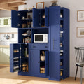 Merax 70'' Tall Traditional Freestanding Buffet with Hutch, Large Kitchen Pantry Storage Cabinet Cupboard with Pull-Out Side Cabinet, Door Shelves and Drawer, Blue