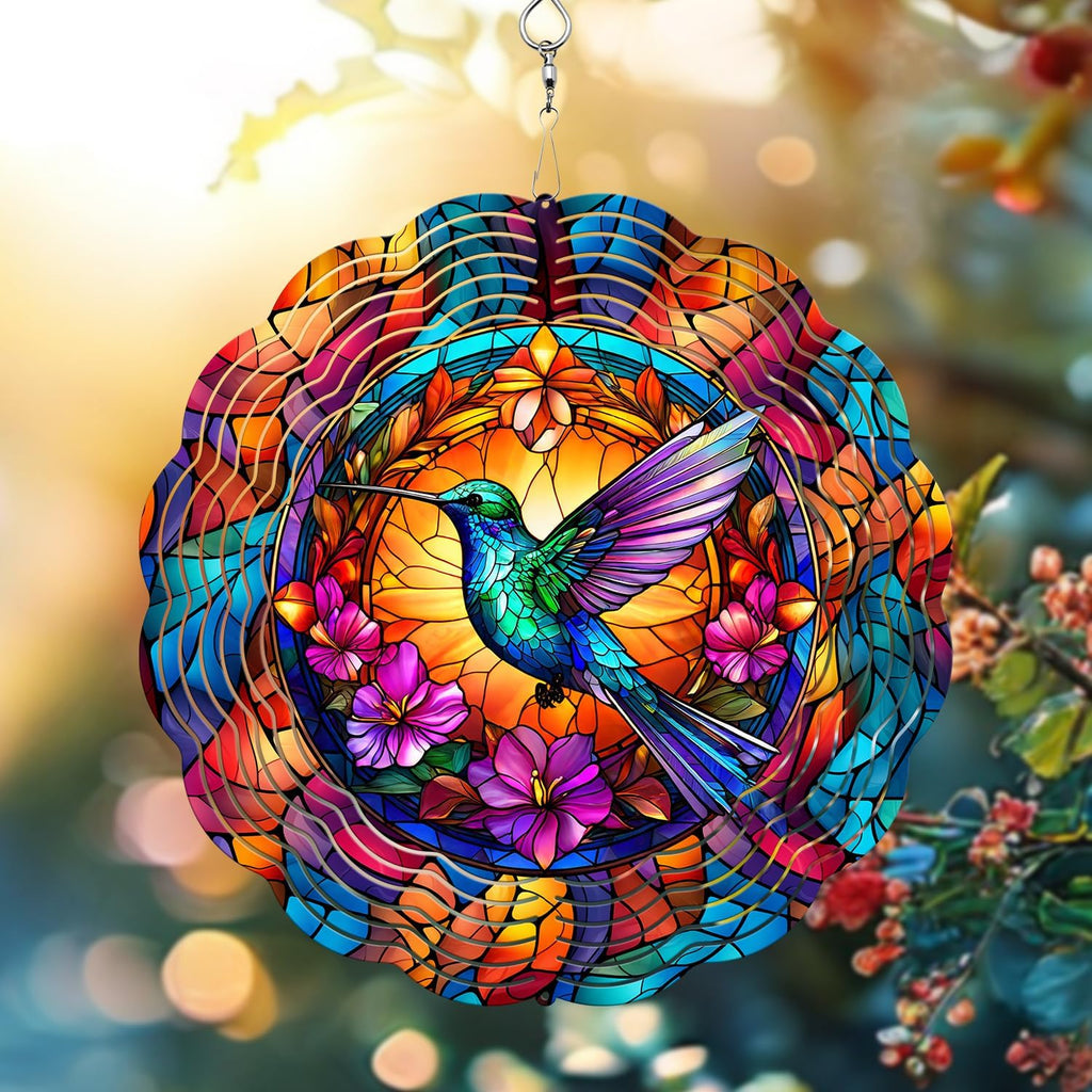 Hummingbird Wind Spinner, 3D Hanging Stainless Steel Garden Spinner, Wind Spinner Hanging for Outdoor & Indoor Décor, Unique Gifts for Yard Garden Decoration or Patio Décor (Hummingbird)