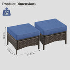 Sundale Outdoor Set of 2 Wicker Ottomans, 22.83" x 22.83" Outdoor Footrest with 4" Thick Large Cushions, All Weather Rattan Patio Ottoman for Footstool, Side Table (Blue)