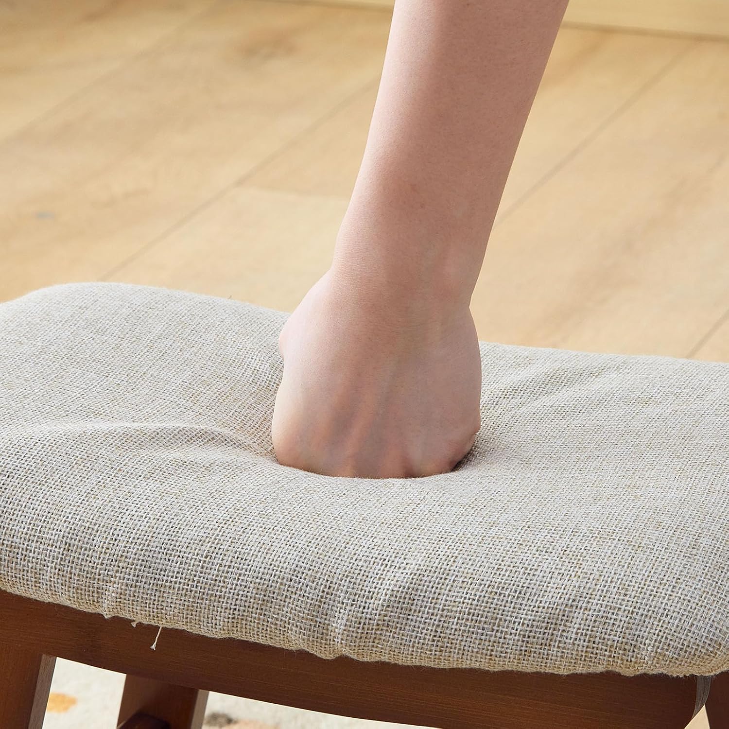 Foot Stool,Under Desk Foot Rest Ottoman, Washable Stool for Office, Living Room, Bedroom (Brown Legs-Beige Stool Seat)