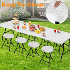 8ft Folding Table, Portable Heavy Duty Plastic Fold-in-Half Utility Table for Indoor/Outdoor Use, Dining, Camping, Picnic, Party, White
