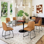 LUE BONA Comfortable Dining Room Chairs Set of 4, Modern Upholstered Kitchen Chairs with Padded Back & Thick Metal Legs, Brown PU Leather