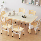 IDEALHOUSE Kids Table with 6 Chairs Set, Toddler Activity Table with Chairs | Adjustable Height & Storage Boxes, 47" x 24" Wood Grain Top, for Home, Classroom, Daycare, Natural (Water Pen Not Included)