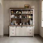 Bobve 78 * 67" Large Farmhouse Pantry Cabinet with Countertop, Buffet Cabinet,Tall Kitchen Hutch with Partitions and 6 Drawers,Suitable for Kitchen,Dining Rooms,Easy to Assemble