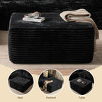 37" Square Cloud Couch Ottoman Footstool, Upholstered Foam Filling Footrest Ottomans for Couch,Large Seat,Soft Fluffy Foot Stool for Living Room Bedroom, No Assembly Required,Black,Plush Corduroy
