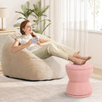 DHMAKER Round Storage Ottoman, Swivel Teddy Vanity Stool Chiar,Modern Sherpa Footstool, Makeup Chair Upholstered Footrest for Living Room, Bedroom, Entryway,Pink