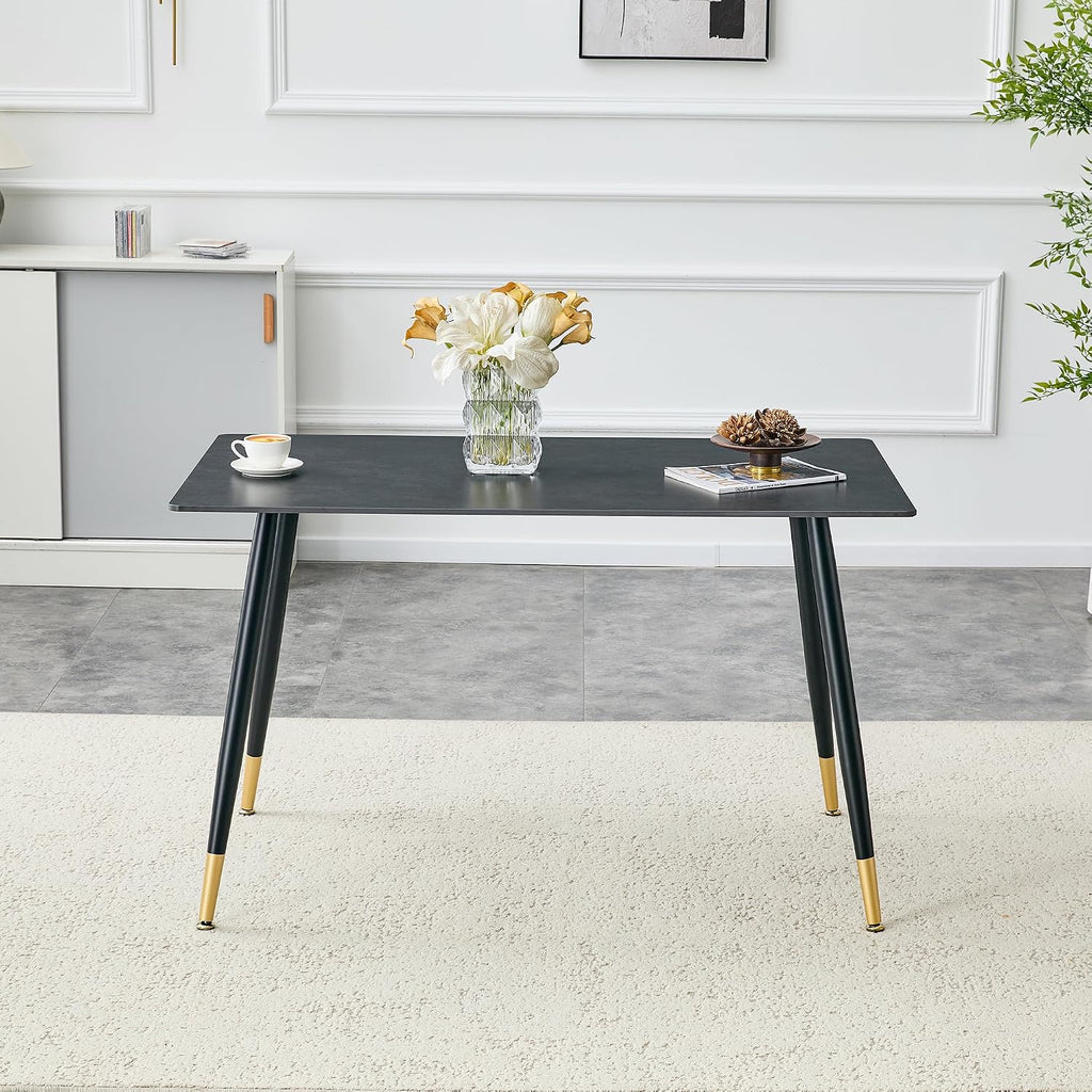 50 inch Sintered Stone Dining Table for 4, Modern Minimalist Kitchen Table with 0.43" Matte Black Sintered Stone Top & Tapered Metal Legs, Small Space Rectangular Table for Home, Kitchen, Apartment