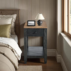 Martin Svensson Home Napa Farmhouse Chairside End Table with Charging Station, Solid Wood Narrow Side Table with Drawer & Shelf, Rustic Accent Table for Living Room or Bedroom. Black and Driftwood.