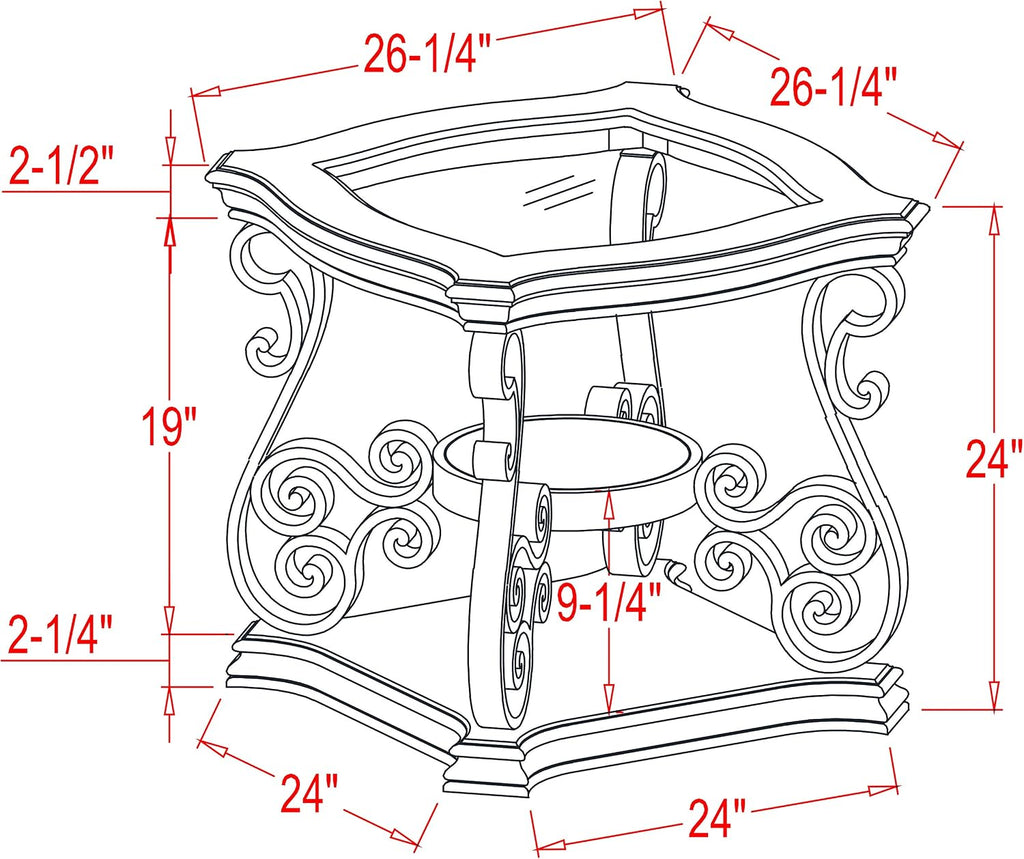 End Table with Glass Table Top, Cocktail Table with MDF and Marble Paper Middle Shelf, Sofa Table with Metal Legs for Living Room (Brown, 26.3" L*26.3" W*24" H)