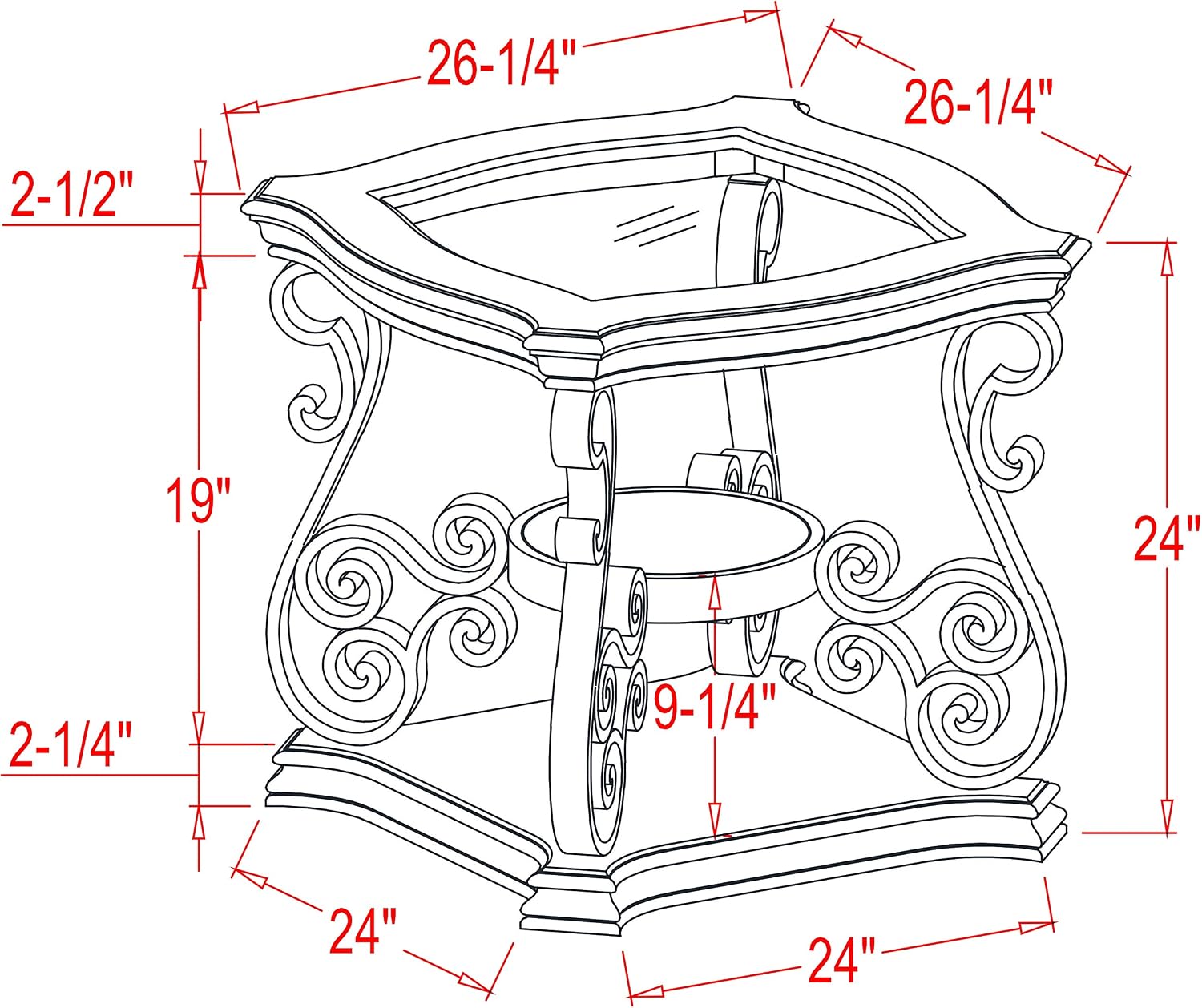 End Table with Glass Table Top, Cocktail Table with MDF and Marble Paper Middle Shelf, Sofa Table with Metal Legs for Living Room (Brown, 26.3" L*26.3" W*24" H)