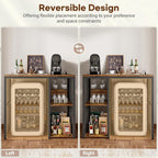 Homieasy Mini Fridge Cabinet with Power Outlet, Rustic Brown | Coffee Bar Cabinet with Mini Fridge Space, Industrial Liquor Cabinet with Wine Storage & Glass Holder for Dorm, Living Room