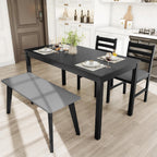 Dining Table Set for 4, Solid Wood Kitchen Table Chairs Set of 4, 43.3” Space-Saving Mid Century Modern Dining Room Table with Chairs and Bench for Kitchen, Living Room,Breakfast Nook, Black