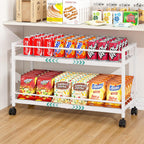 2-Tier Expandable Rolling Pantry Cart with Wheels, Adjustable Floor Organizer for Kitchen Pantry, Can Organizer for Pantry, Storage Cart for Snack, Food, Vegetables, White, Patent Pending