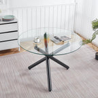 Modern Dining Room Table for 4 People, 36" Round Dining Table with Black Chrome Metal X-Base, Circle Tempered Glass Dining Room Tables, Small Dining Table Kitchen Tables Dinner Tables