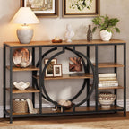 GiftGo 47" Industrial Console Tables for Entryway Rustic Sofa Table Behind Couch 4 Tier Wooden Shelves Entry Table with Storage for Foyer, Hallway, Front Door,Living Room (Rustic Brown, 47")