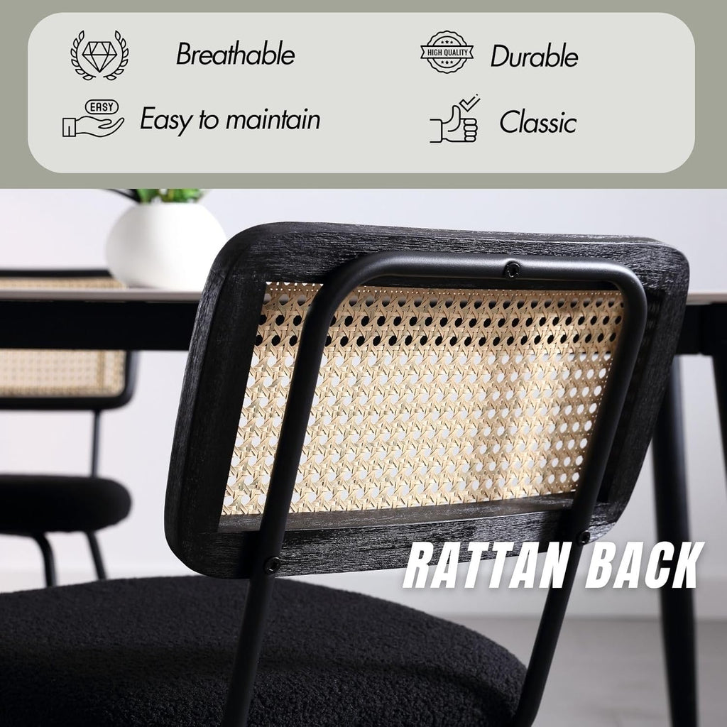 Hyfirm Black Rattan Modern Dining Chairs Set of 4, Armless Side Chairs with Metal Legs for Dining Room/Living Room