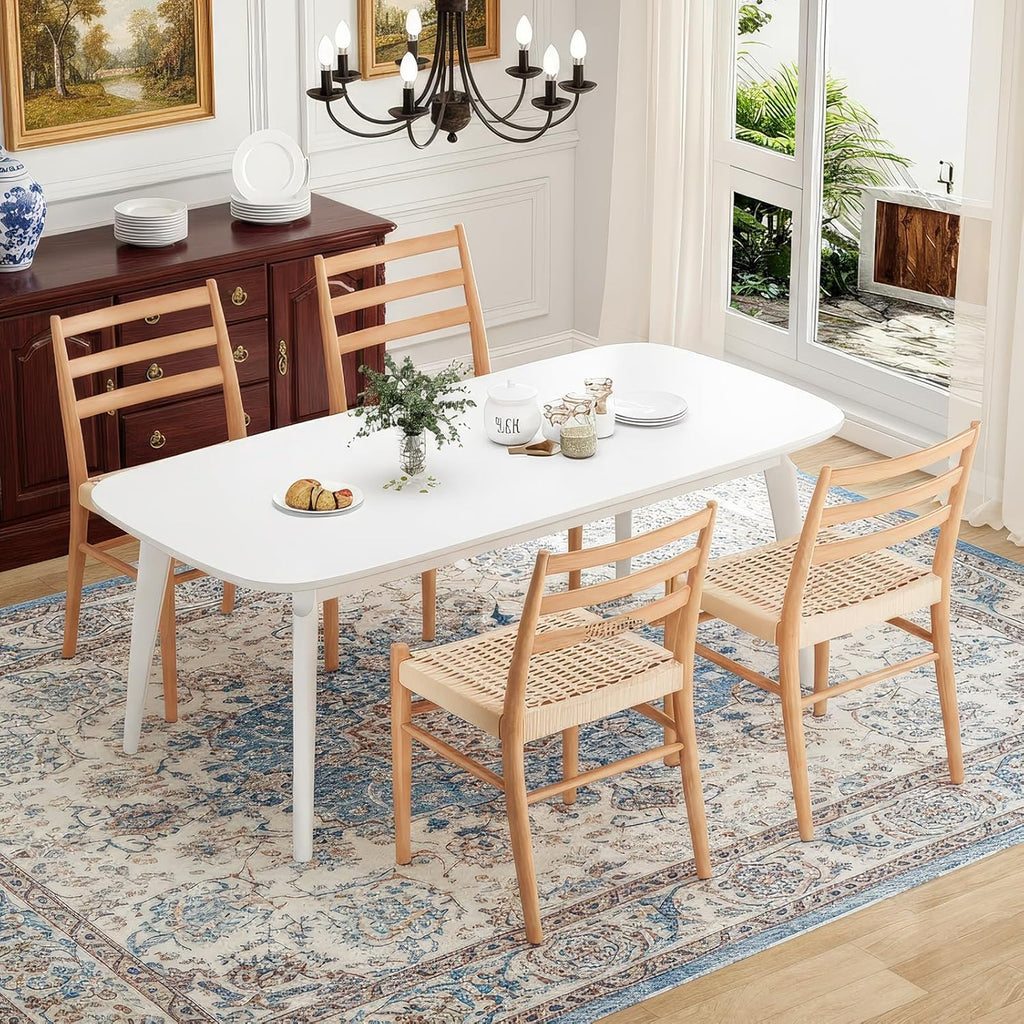 STARY Dining Chairs Set of 4, Woven Rope Seat with Sturdy Metal Frame, Mid Century Modern Dining Room Chairs for Kitchen, Living Room, Restaurant