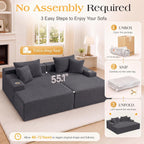 85'' Loveseat Chaise Lounge Chair, Oversized Double Couch | Deep Seat Sofa Bed Sleeper Couch, Reading Chairs Cloud Sofas for Living Room, Bedroom, No Assembly, Corduroy Dark Gray