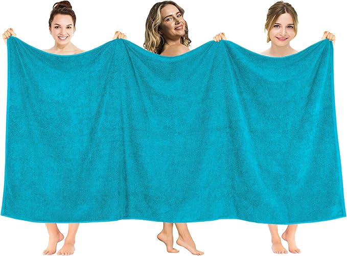 American Soft Linen Oversized Bath Sheet 40x80 Extra Large for Bathroom, 600 GSM 100% Cotton Turkish Jumbo Bathsheet Towels for Adults, Aqua Blue Bath Sheet