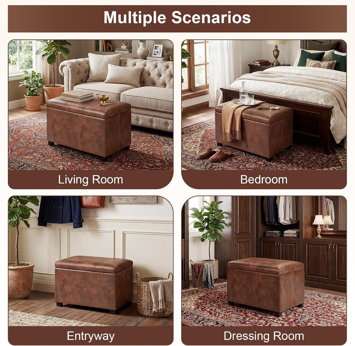 Joveco 24" Leather Storage Ottoman Bench, Rectangle Foot Rest Stool for Living Room, Bedroom, Entryway, Coffee