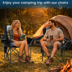 Oversized Camping Chair 500lbs Capacity for Big and Tall, 2 Pack Extra Wide Padded Folding Chair for Heavy People, Heavy Duty Portable Outside Chair with Cooler Bag & Cup Holder, Black