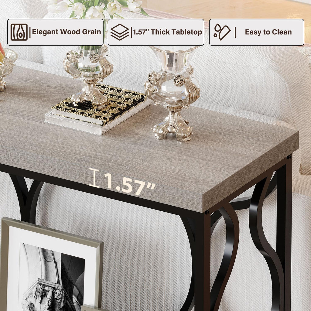 IBF Narrow Entryway Table with Storage, Modern Wood Metal Console Sofa Table Behind Couch Tables, Industrial Narrow Hallway Table for Living Room Home Office Foyer Entry Way Entrance, Grey, 39.4 Inch