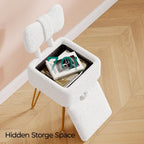 Small Vanity Chair with Storage, Vanity Stool with Folding Back, Chair for Vanity, Footrest Footstool Ottoman, Teddy Fleece Vanity Stool for Makeup, Bedroom, Living Room, White