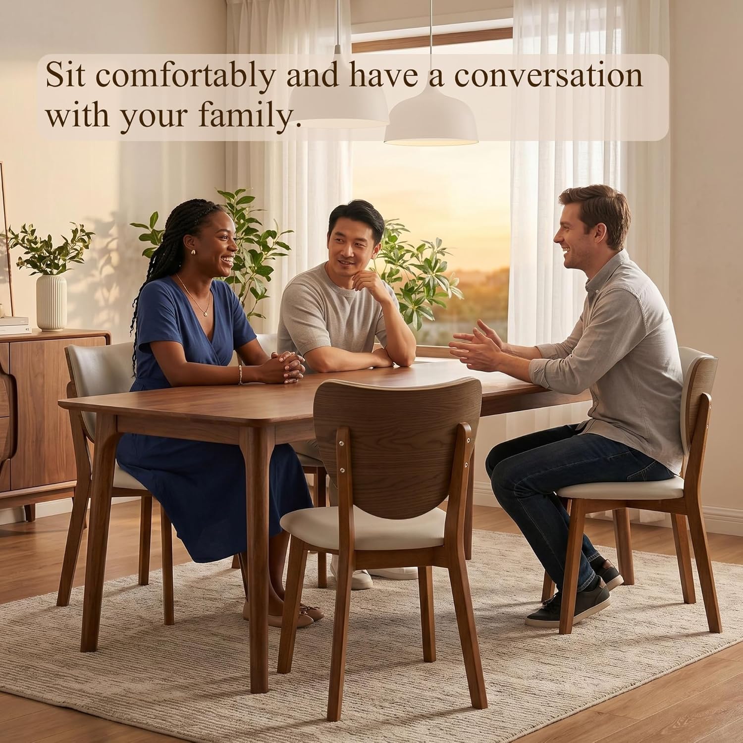 Wooden Dining Chairs Set of 6, Upholstered Kitchen & Dining Room Chairs with PU Leather Padded Seat & Back,Solid Wood Dining Chair Modern Farmhouse Style, Ergonomic Design