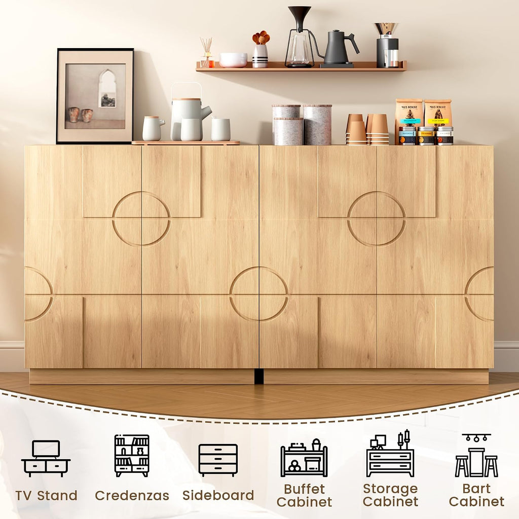 LVSOMT Sideboard Buffet Cabinet with Storage, Modern Accent Cabinet with Doors and Adjustable Shelve, 33" Wood Coffee Bar Cabinet for Kitchen, Entryway, Living Room, Wood