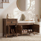 Entryway Bench with Storage, 3 in 1 Storage Bench with 1 Drawer and 2 Cubbies, 44" Rustic Wooden Seat with Cushion for Living Room, Bedroom, Entry Hall (Walnut)